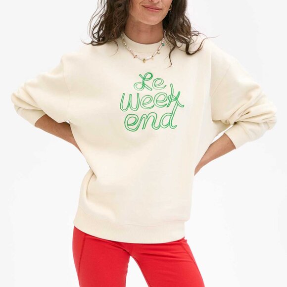 CLARE V Le Weekend Embroidered Sweatshirt Size Small - Picture 1 of 2